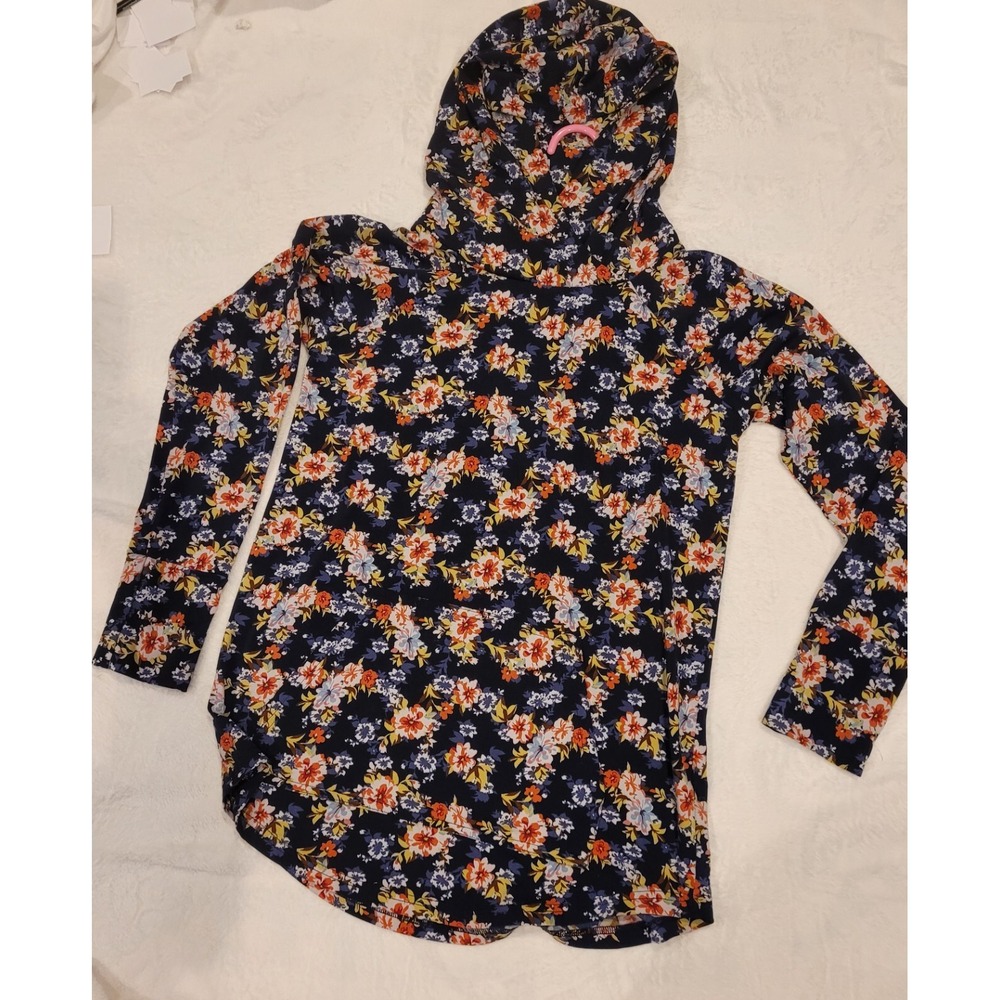 LuLaRoe Amber Blue  Background Floral Print Hoodie Small